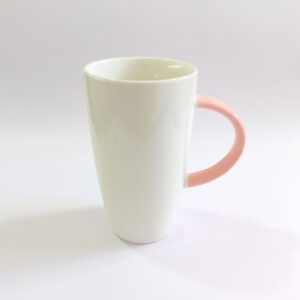 Elegant White Ceramic Mug with Pastel Pink Handle - 450ml