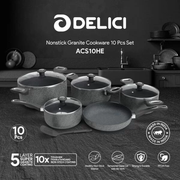 10pc Nonstick Granite Cookware Set - DELICI ACS10HE - Image 2