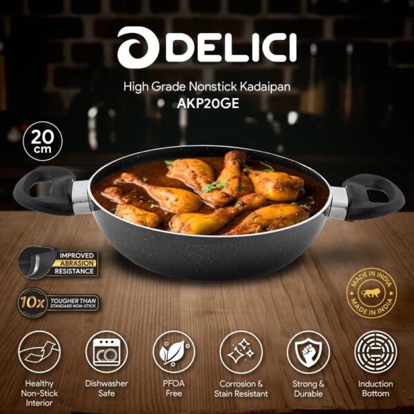 Kadai Pan With Lid 20cm Grey - AKP20GE Delici