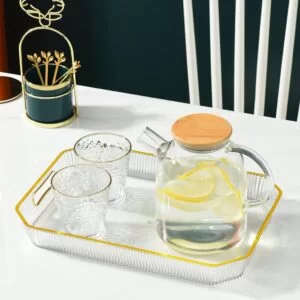 rectangular serving tray with golden rim