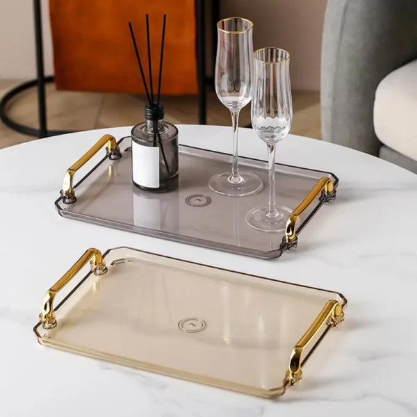 acrylic serving tray with golden handles