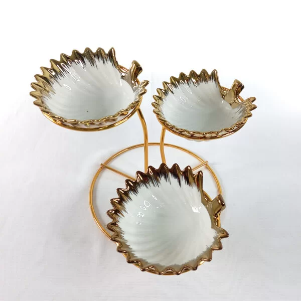 3 tiered ceramic bowl set with golden rim