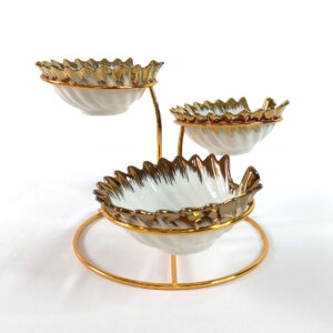 3 tiered ceramic bowl set with golden rim