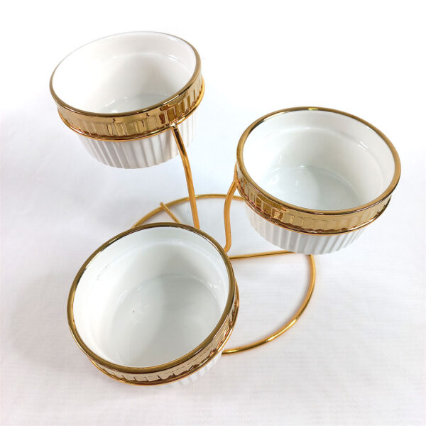 3 tiered ceramic bowl set with golden rim