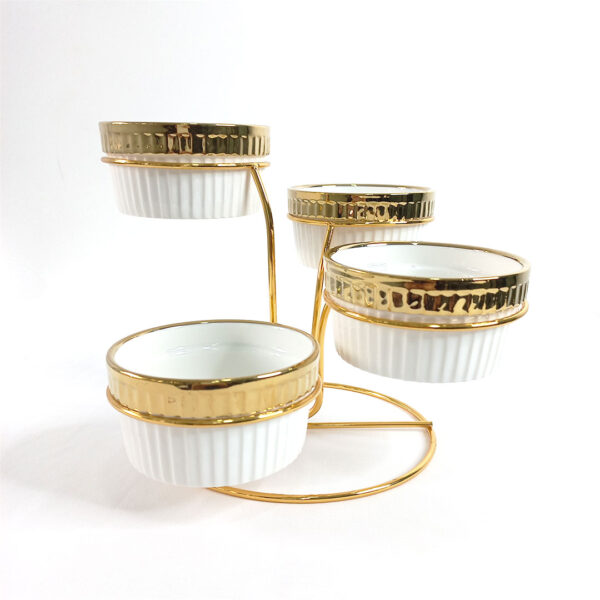 4-Tier Ceramic Bowl Set with Golden Rim