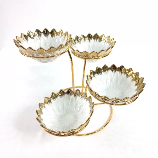 4 Tier Ceramic Bowl Set with Golden Rim