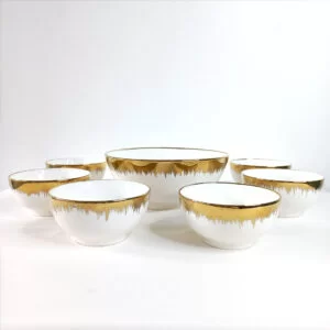 7Pc Porcelain Bowl Set with Golden Rim