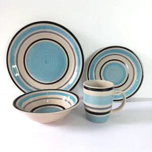 16pc Ceramic Dinner Set - Blue and Black Circles