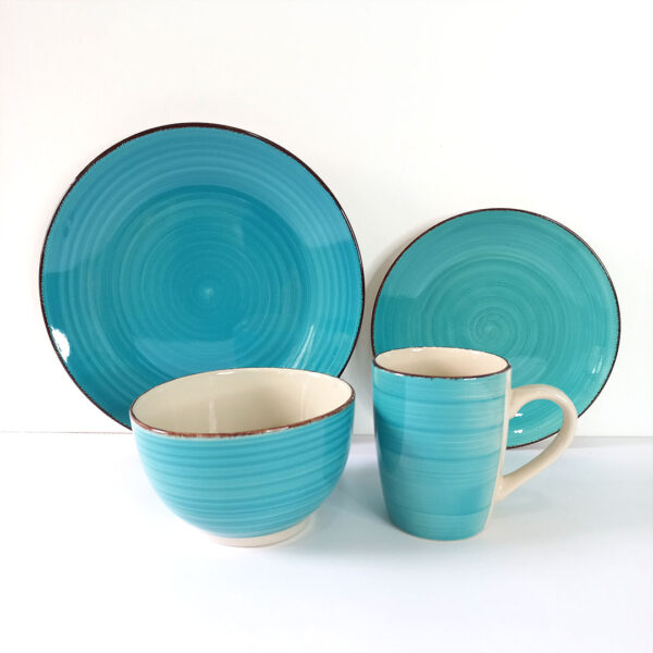 16pc Ceramic Dinner Set - Turquoise Spiral