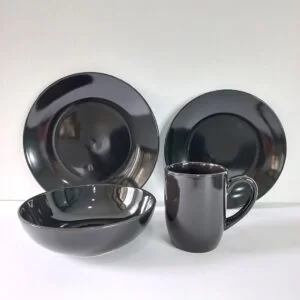 16pc Ceramic Dinner Set - Glossy Black