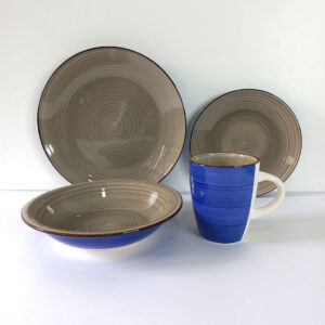 16pc Ceramic Dinner Set - Taupe and Blue