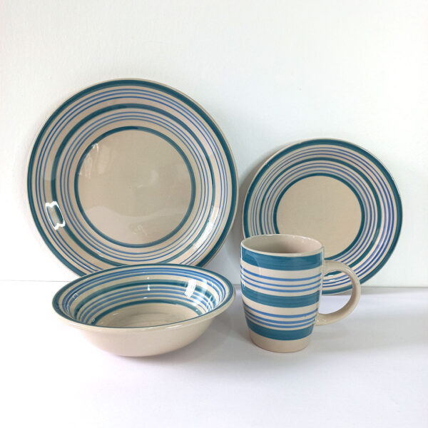 16pc Ceramic Dinner Set - Blue Striped