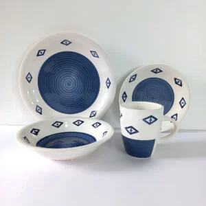 16pc Ceramic Dinner Set – Navy Geometric Design