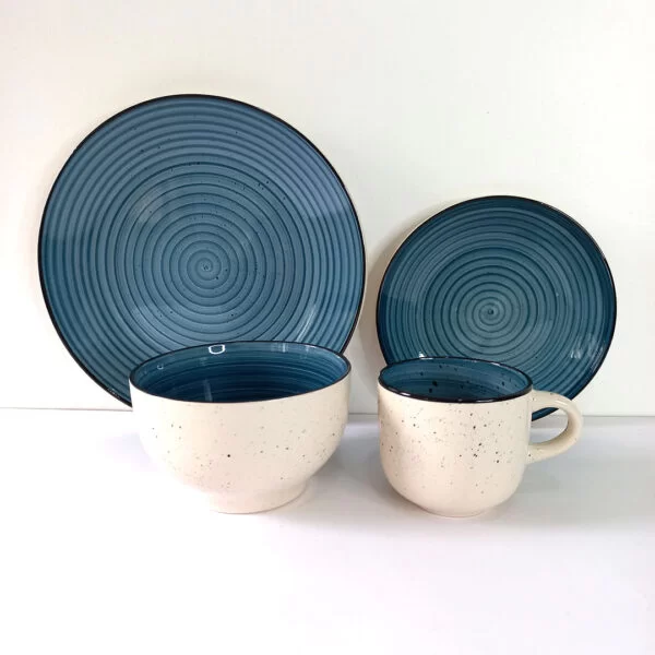 16pc Ceramic Dinner Set - Blue Spiral and Speckled