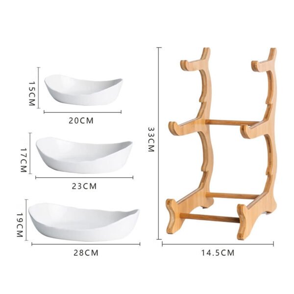 3-Tier Ceramic Fruit Stand with Bamboo Frame