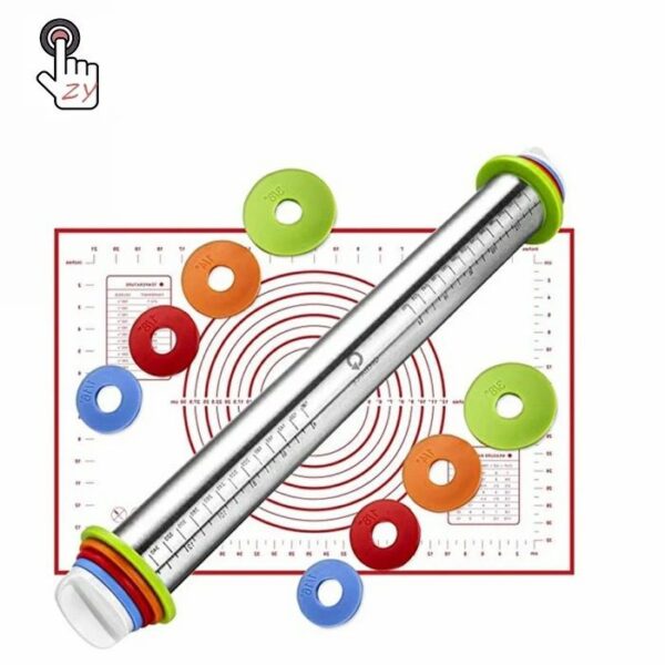 S/Steel Adjustable Rolling Pin with Pastry Mat