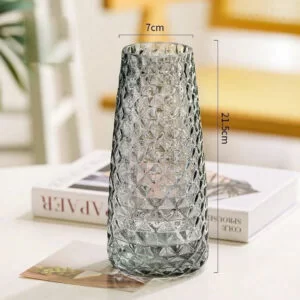 Diamond Patterned Grey Glass Vase