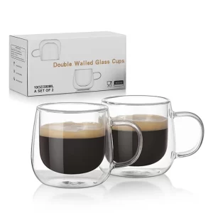 2pc Double Walled Glass Mug Set