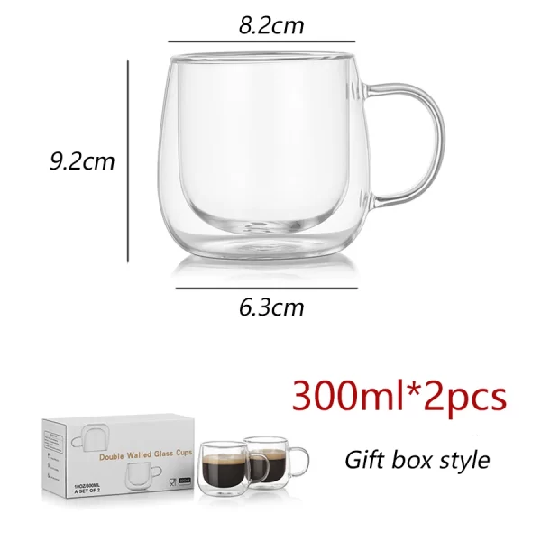 2pc Double Walled Glass Mug Set