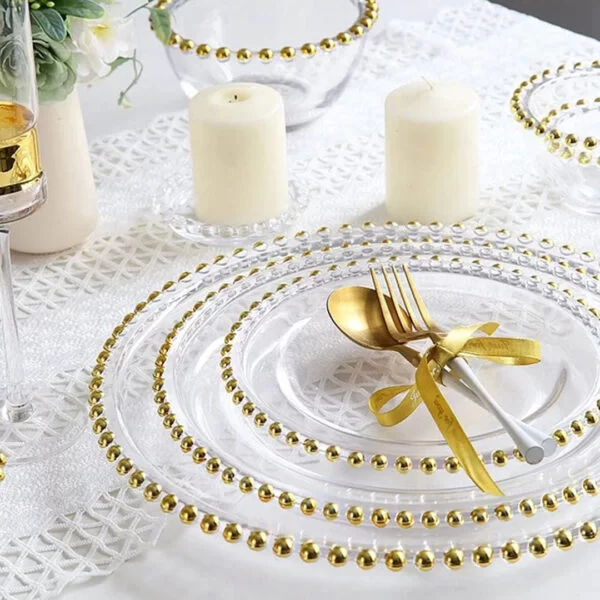 Clear Glass Plate with Gold Beaded Rim