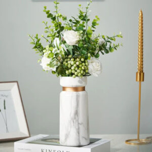 Marble-Effect Ceramic Vase with Gold Accent