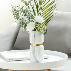 Marble Effect Ceramic Vase with Gold Accent