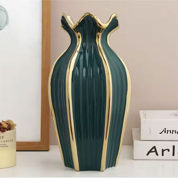 30cm Ceramic Vase with Gold Accents